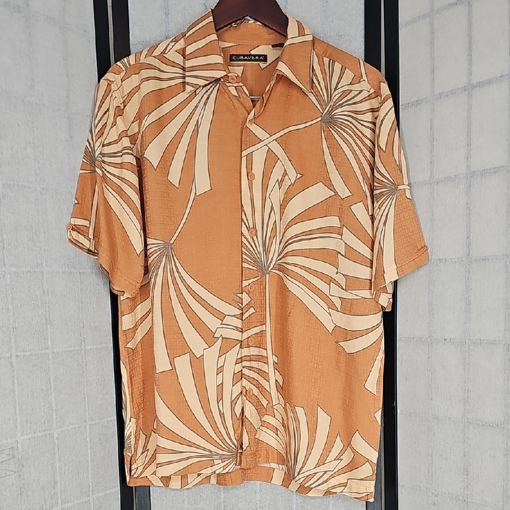 Cubavera Viscose Leaf Print Button-down Shirt Size M